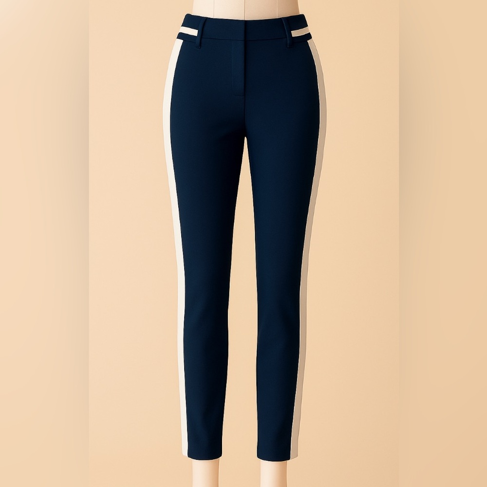 Marc Cain Navy Slim Pants With White Side Stripes